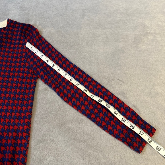 J. Crew Sweater Women's XS Tippi Blue Red Houndstooth 100% Merino Wool F8262 - Picture 4 of 9